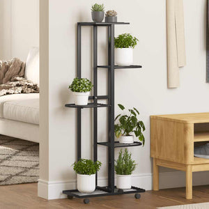 Vidaxl bloemenstandaard met wielen 5-laags 44x23x100 cm ijzer zwart