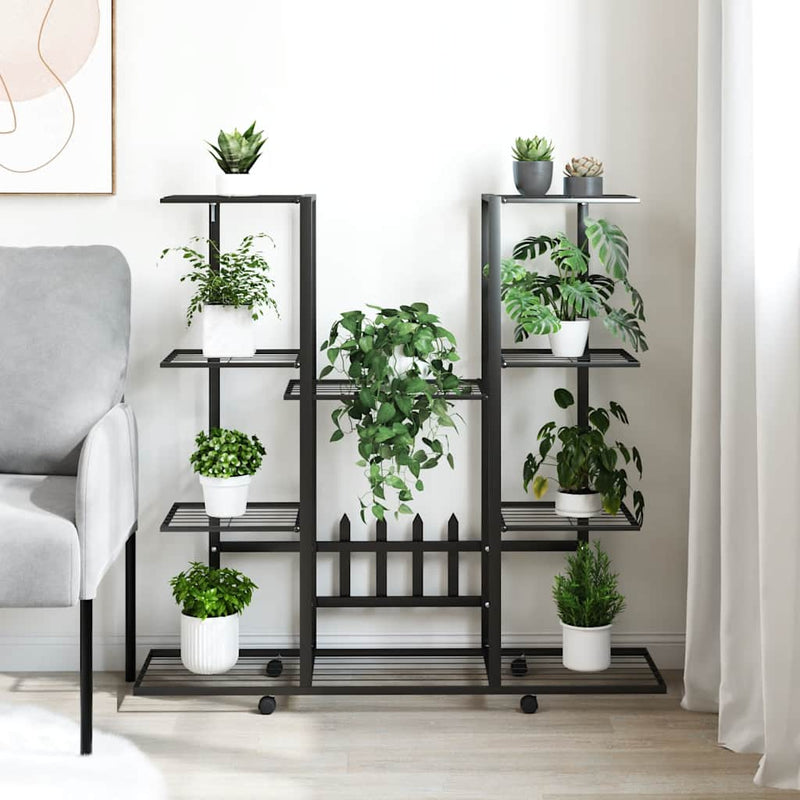 Load image into Gallery viewer, Vidaxl bloemenstandaard met wielen 94,5x24,5x91,5 cm ijzer zwart
