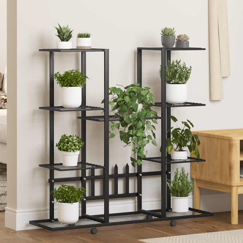 Load image into Gallery viewer, Vidaxl bloemenstandaard met wielen 94,5x24,5x91,5 cm ijzer zwart
