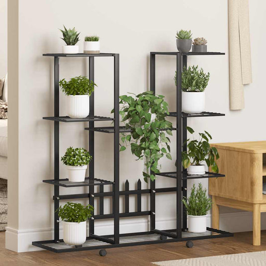 Vidaxl bloemenstandaard met wielen 94,5x24,5x91,5 cm ijzer zwart