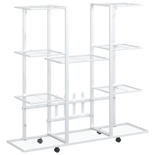 Vidaxl bloemenstandaard met wielen 94,5x24,5x91,5 cm ijzer wit