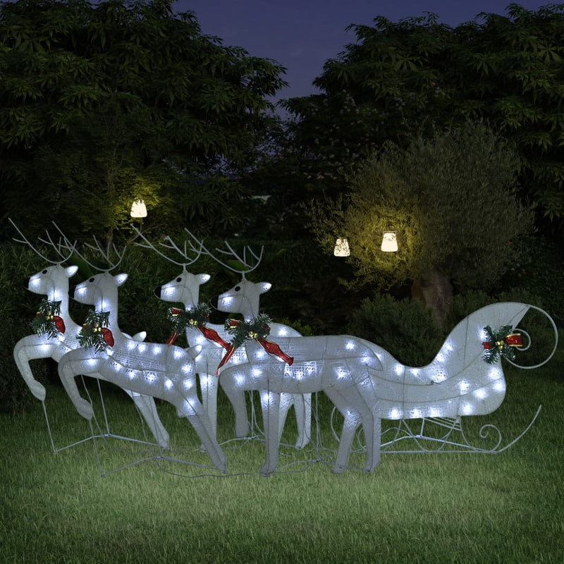 Load image into Gallery viewer, VidaXL Buitenkerstversiering rendieren en slee 100 LED's wit
