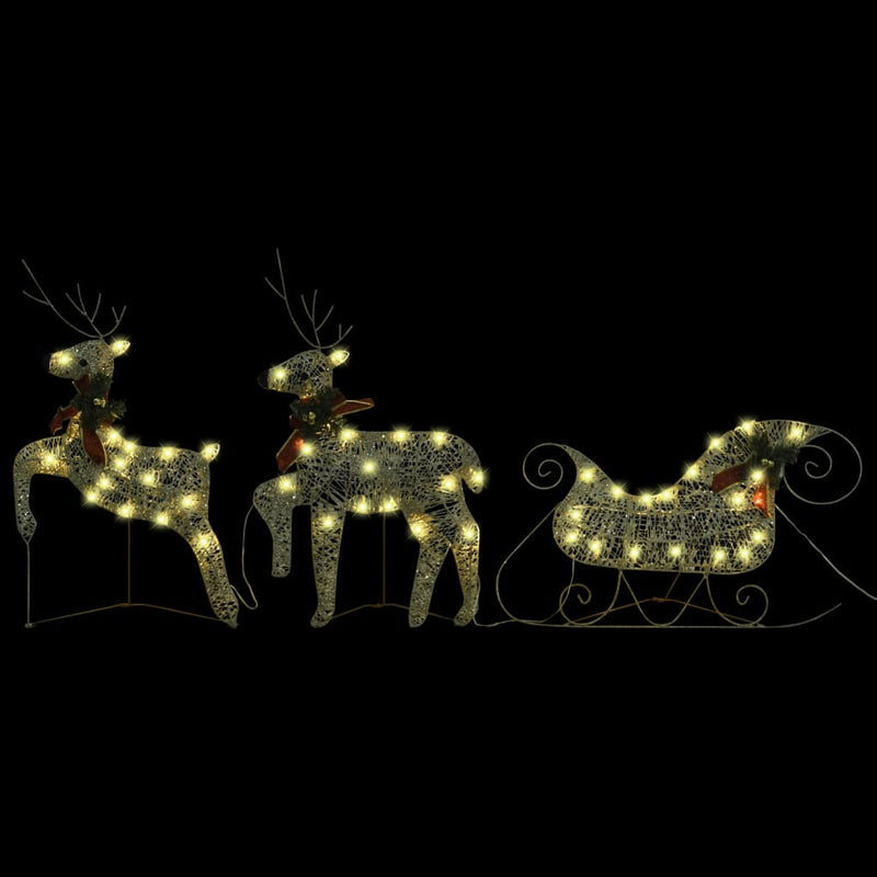 Load image into Gallery viewer, VidaXL Buitenkerstversiering rendieren en slee 140 LED's goudkleurig
