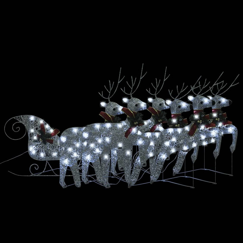 Load image into Gallery viewer, VidaXL Buitenkerstversiering rendieren en slee 140 LED's zilverkleurig
