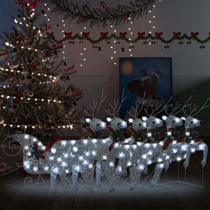 Load image into Gallery viewer, VidaXL Buitenkerstversiering rendieren en slee 140 LED's zilverkleurig
