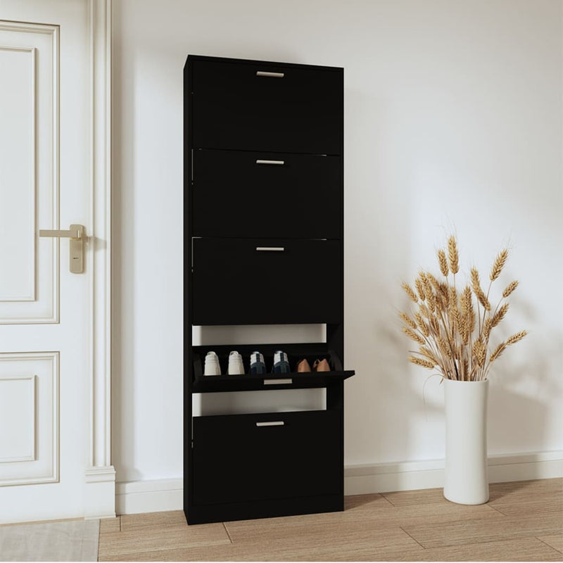 Load image into Gallery viewer, Vidaxl schoenenkast 59x17x169 cm bewerkt hout zwart

