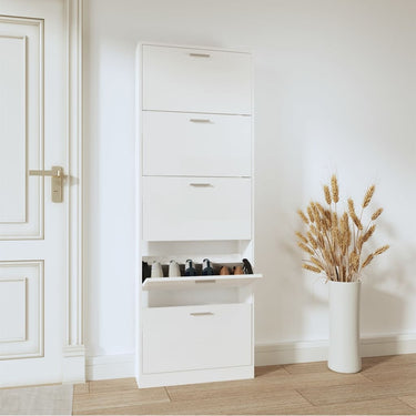 Vidaxl schoenenkast 59x17x169 cm bewerkt hout hoogglans wit