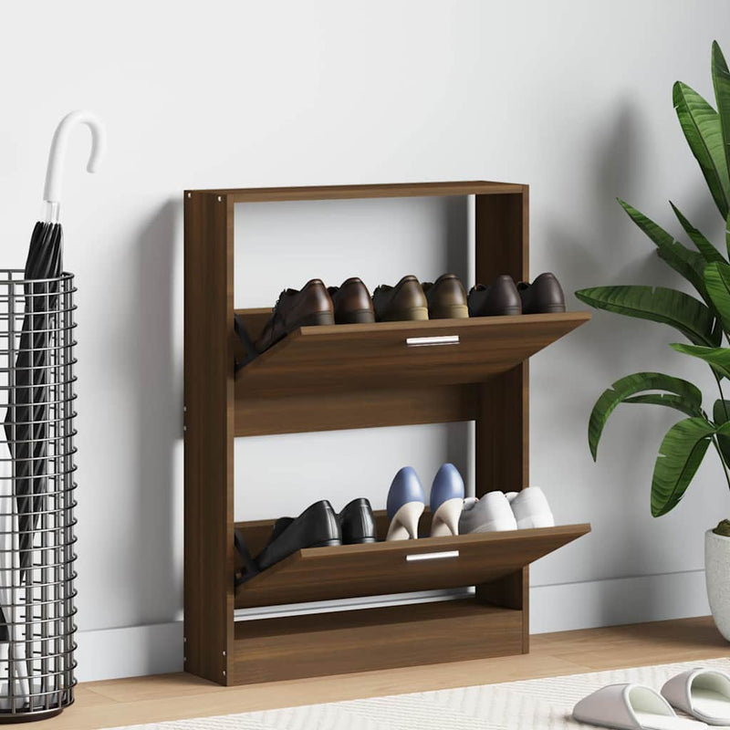 Load image into Gallery viewer, Vidaxl schoenenkast 59x17x81 cm bewerkt hout bruin eikenkleur
