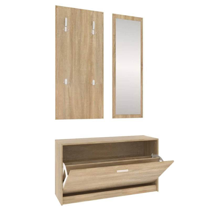 Load image into Gallery viewer, Vidaxl schoenenkastset 3-in-1 bewerkt hout sonoma eikenkleurig
