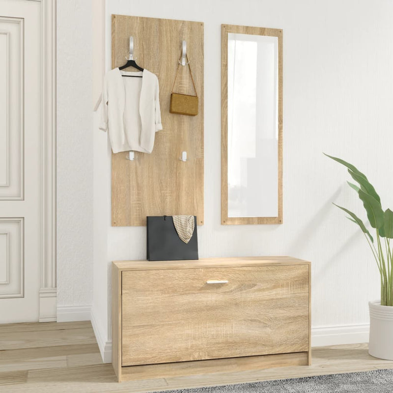 Load image into Gallery viewer, Vidaxl schoenenkastset 3-in-1 bewerkt hout sonoma eikenkleurig
