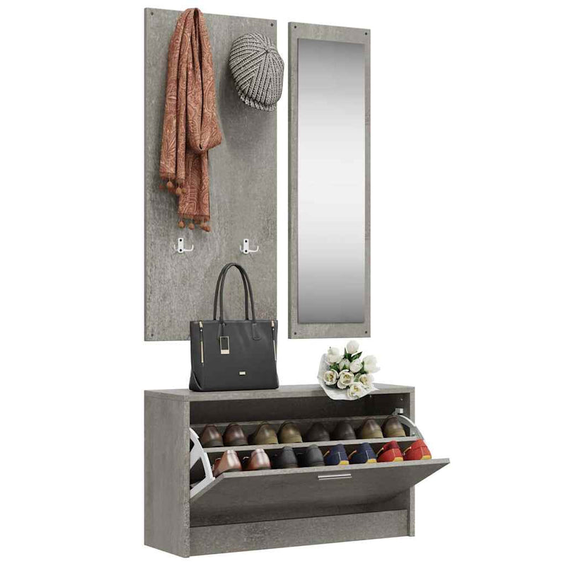 Chargez l'image dans la visionneuse de la galerie, Vidaxl schoenenkastset 3-in-1 bewerkt hout betongrijs
