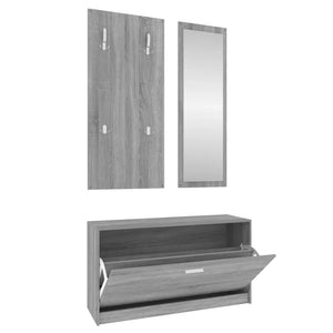 Vidaxl schoenenkastset 3-in-1 bewerkt hout grijs sonoma eiken