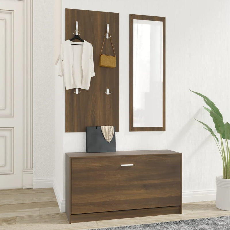 Load image into Gallery viewer, Vidaxl schoenenkastset 3-in-1 bewerkt hout bruineiken
