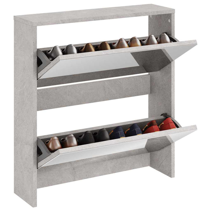 Load image into Gallery viewer, Vidaxl schoenenkast met spiegel 2-laags 63x17x67 cm betongrijs

