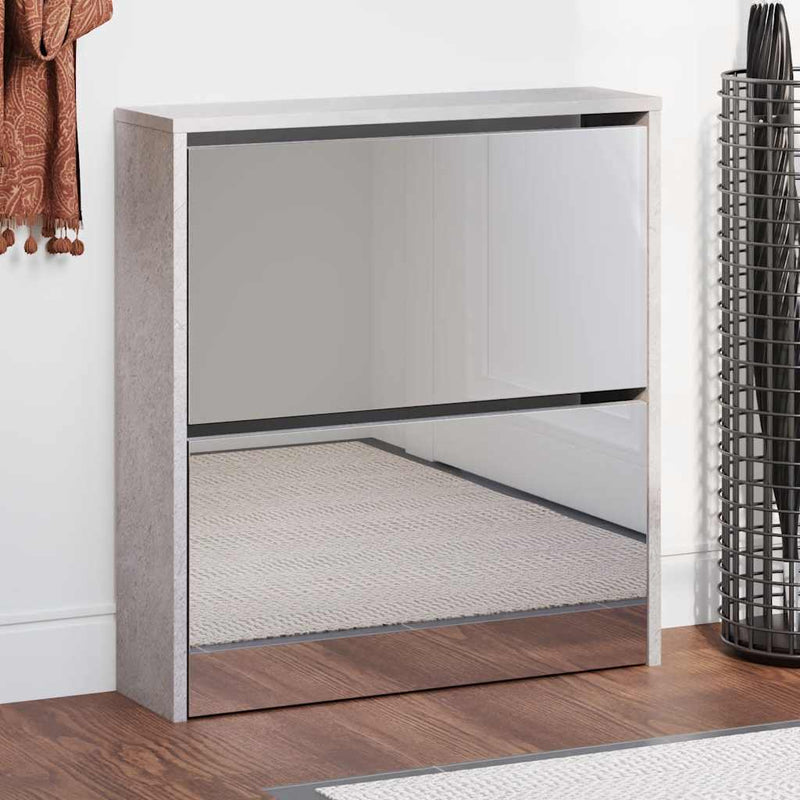Load image into Gallery viewer, Vidaxl schoenenkast met spiegel 2-laags 63x17x67 cm betongrijs
