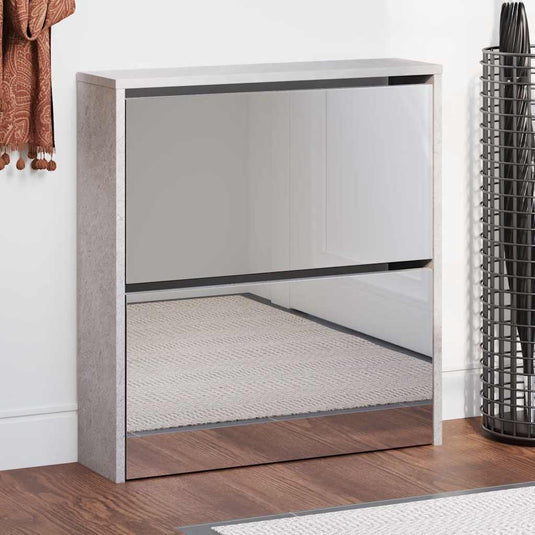 Vidaxl schoenenkast met spiegel 2-laags 63x17x67 cm betongrijs