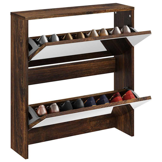 Vidaxl schoenenkast met spiegel 2-laags 63x17x67 cm gerookt eiken