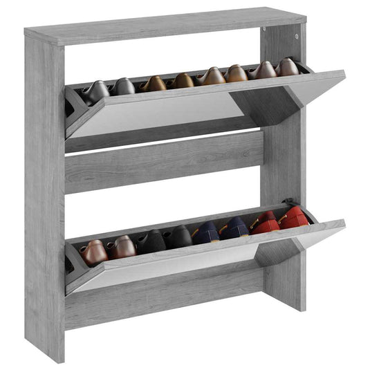 Vidaxl schoenenkast met spiegel 2-laags 63x17x67 cm grijs sonoma