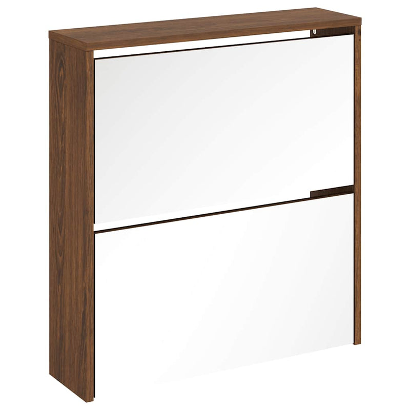 Load image into Gallery viewer, Vidaxl schoenenkast met spiegel 2-laags 63x17x67 cm bruineiken
