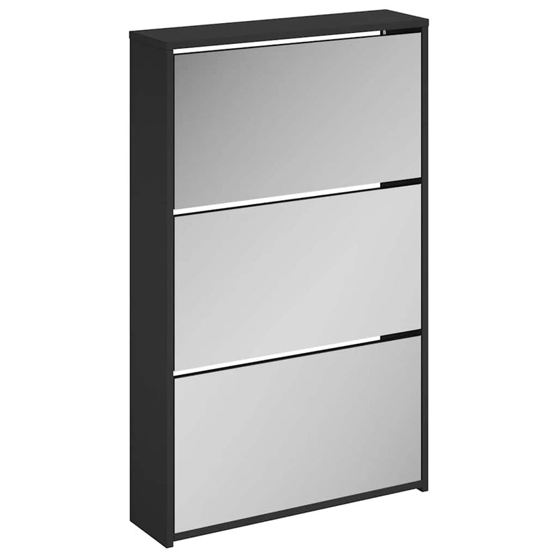 Load image into Gallery viewer, Vidaxl schoenenkast met spiegel 3-laags zwart 63x17x102,5 cm
