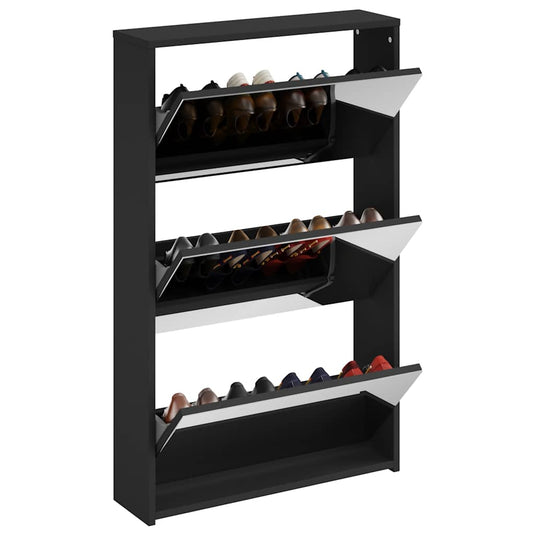 Vidaxl schoenenkast met spiegel 3-laags zwart 63x17x102,5 cm
