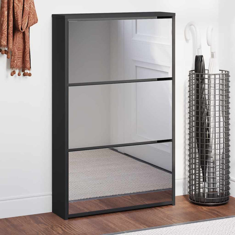 Load image into Gallery viewer, Vidaxl schoenenkast met spiegel 3-laags zwart 63x17x102,5 cm
