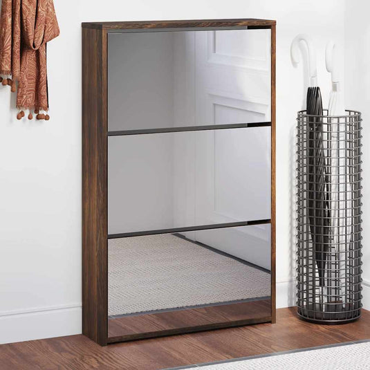 VidaXL Schoenenkast met spiegel 3-laags 63x17x102,5 cm gerookt eiken
