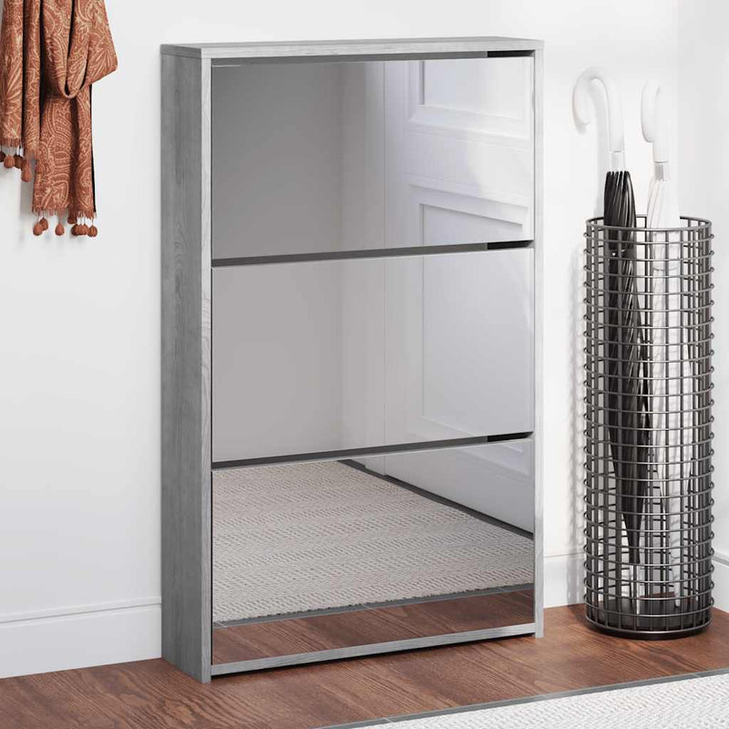 Load image into Gallery viewer, Vidaxl schoenenkast met spiegel 3-laags 63x17x102,5 cm grijs sonoma
