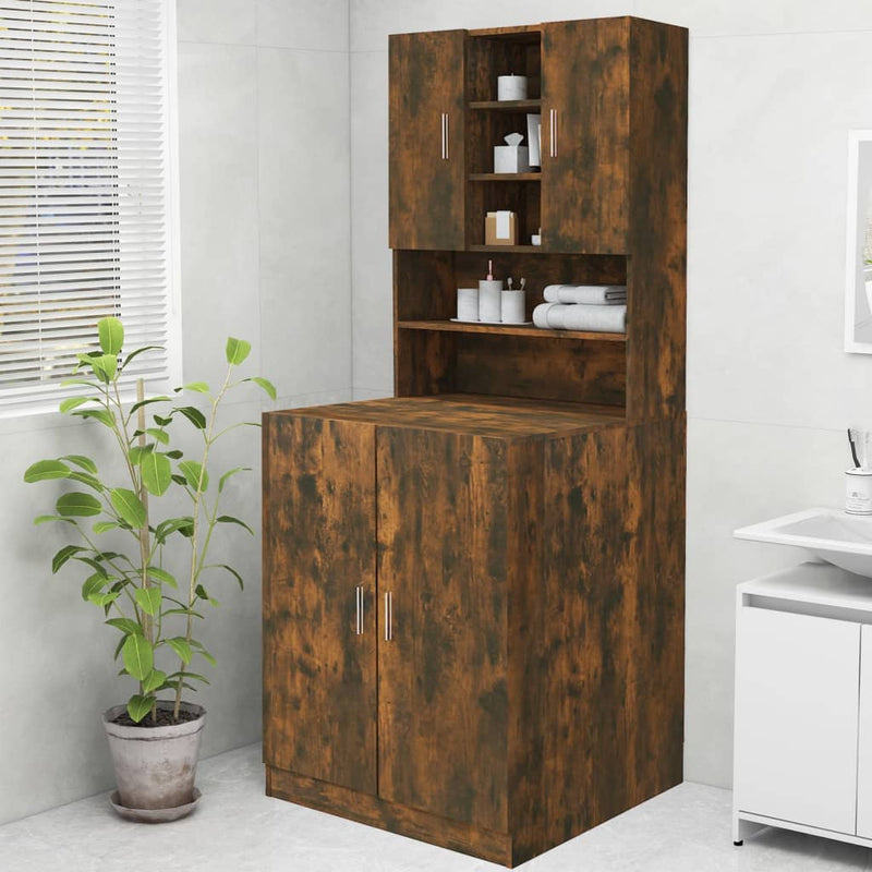 Load image into Gallery viewer, Vidaxl wasmachinekast 70,5x25,5x90 cm gerookt eikenkleurig
