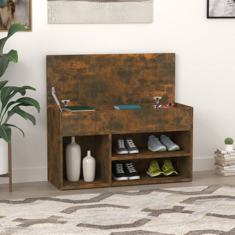 Load image into Gallery viewer, Vidaxl schoenenbankje 80x30x45 cm bewerkt hout gerookt eikenkleurig
