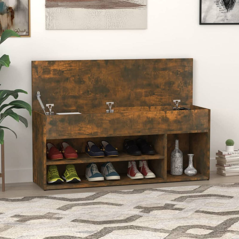 Load image into Gallery viewer, Vidaxl schoenenbank 105x30x45 cm bewerkt hout gerookt eikenkleurig
