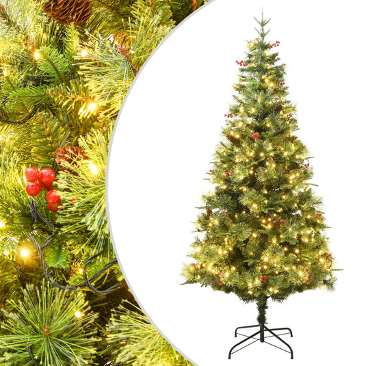 Vidaxl kerstboom met led en dennenappels 195 cm pvc en pe groen