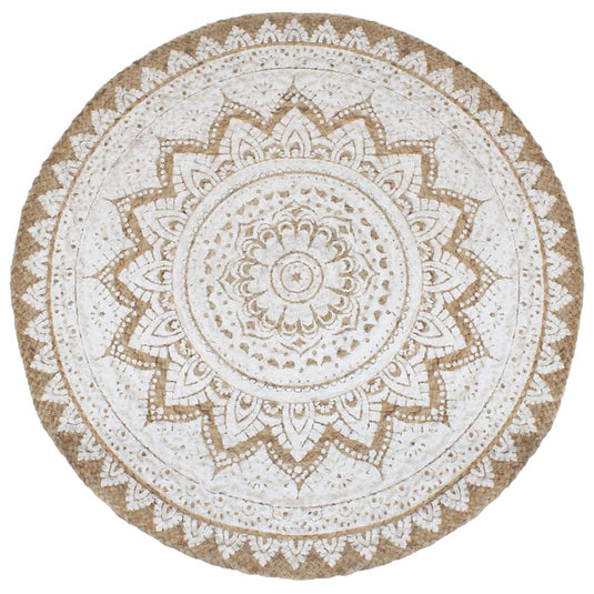 Vidaxl tapijt met print rond 210 cm gevlochten jute
