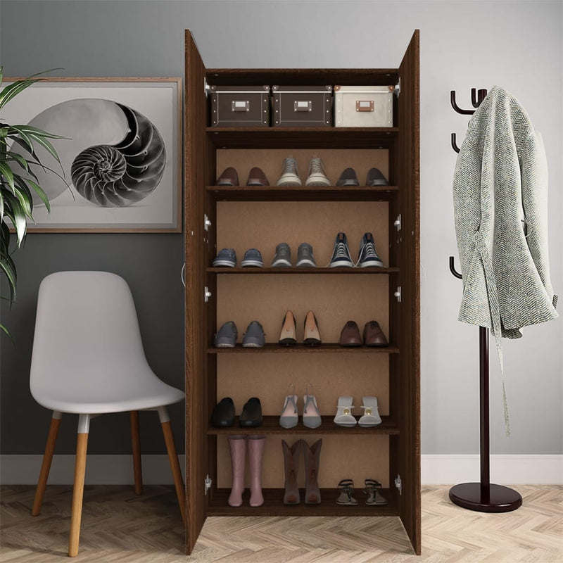 Load image into Gallery viewer, VidaXL Schoenenkast 80x35,5x180 cm bewerkt hout bruin eikenkleur
