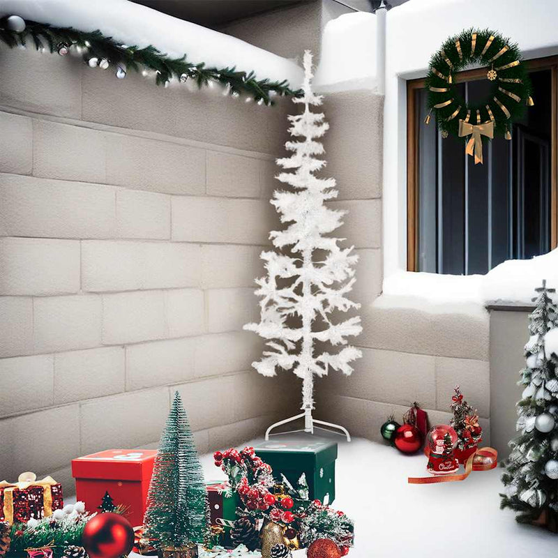 Load image into Gallery viewer, Vidaxl kunstkerstboom half met standaard smal 210 cm wit
