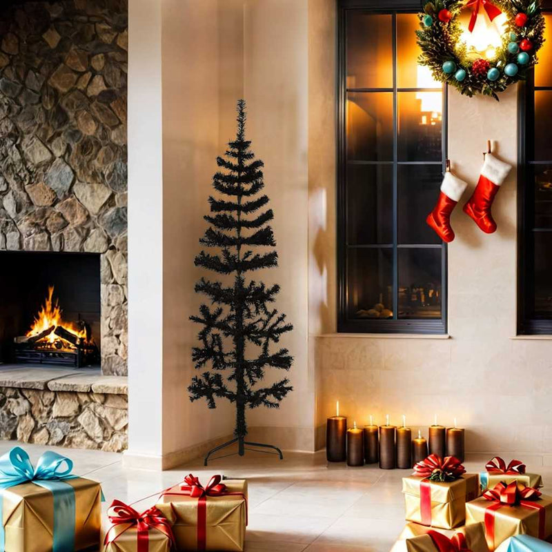 Load image into Gallery viewer, Vidaxl kunstkerstboom half met standaard smal 150 cm zwart
