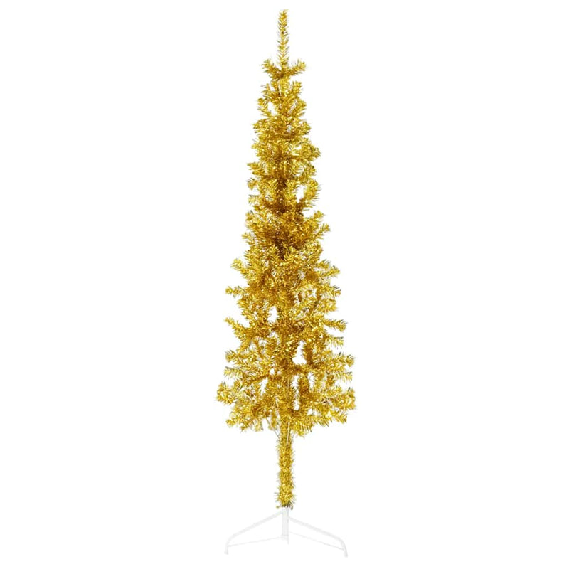 Load image into Gallery viewer, Vidaxl kunstkerstboom half met standaard smal 150 cm goudkleurig
