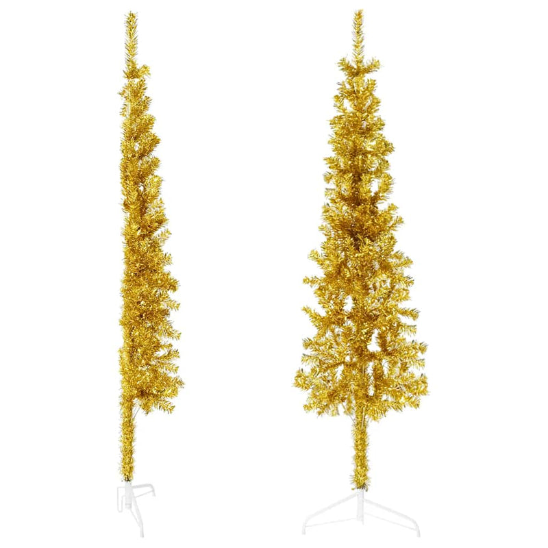 Load image into Gallery viewer, Vidaxl kunstkerstboom half met standaard smal 150 cm goudkleurig
