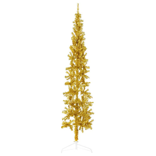 Vidaxl kunstkerstboom half met standaard smal 210 cm goudkleurig
