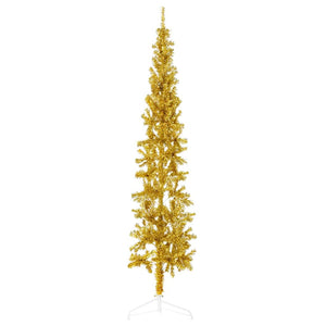 Vidaxl kunstkerstboom half met standaard smal 240 cm goudkleurig