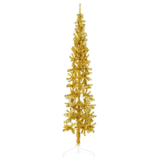 Vidaxl kunstkerstboom half met standaard smal 240 cm goudkleurig