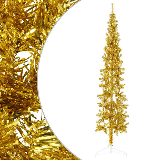 Vidaxl kunstkerstboom half met standaard smal 240 cm goudkleurig