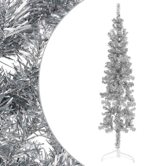 Vidaxl kunstkerstboom half met standaard smal 120 cm zilverkleurig