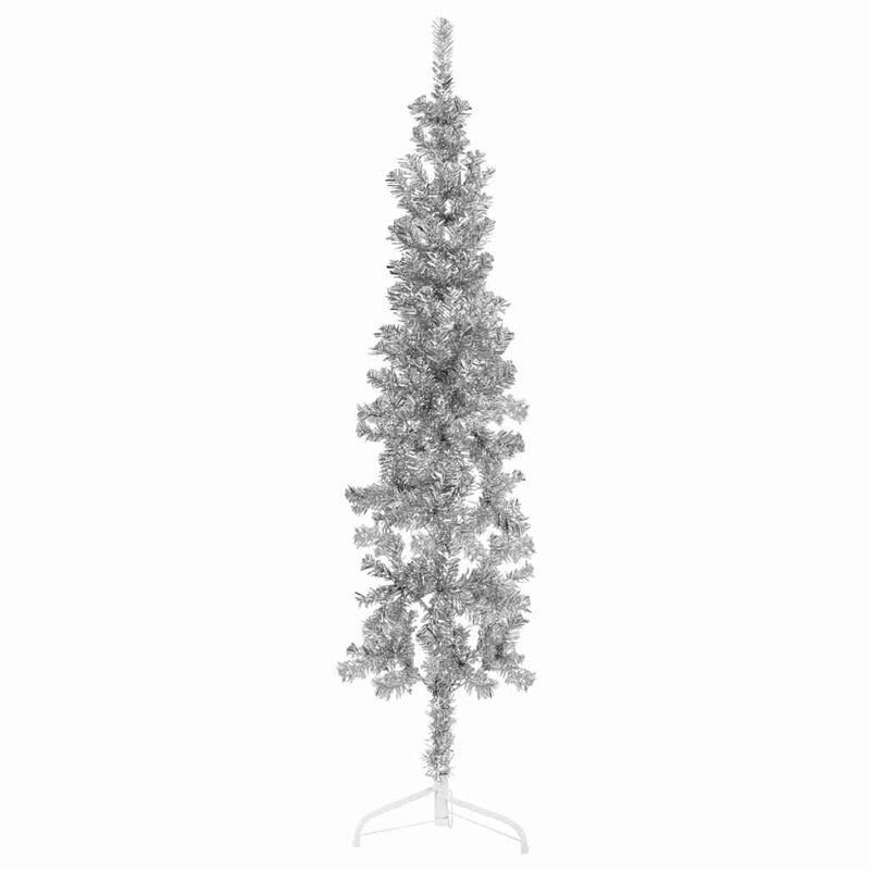 Load image into Gallery viewer, Vidaxl kunstkerstboom half met standaard smal 150 cm zilverkleurig
