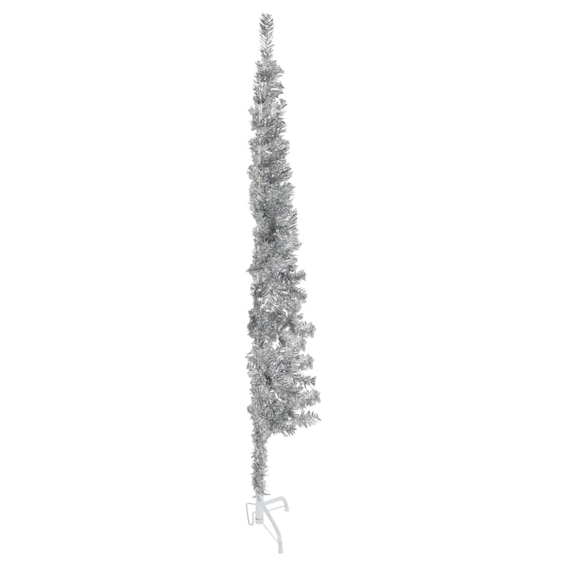 Load image into Gallery viewer, Vidaxl kunstkerstboom half met standaard smal 150 cm zilverkleurig
