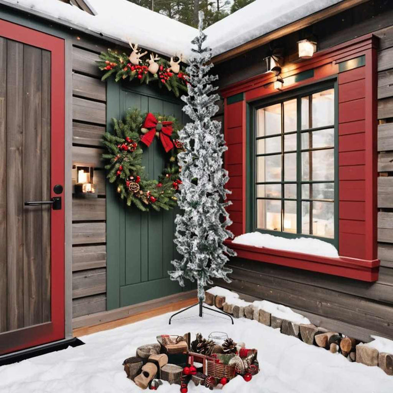 Load image into Gallery viewer, Vidaxl kunstkerstboom half met sneeuw smal 240 cm
