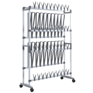 Vidaxl schoenenrek met wieltjes 89x27x120 cm zilverkleurig