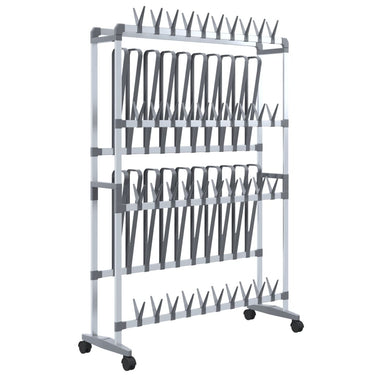 Vidaxl schoenenrek met wieltjes 89x27x120 cm zilverkleurig