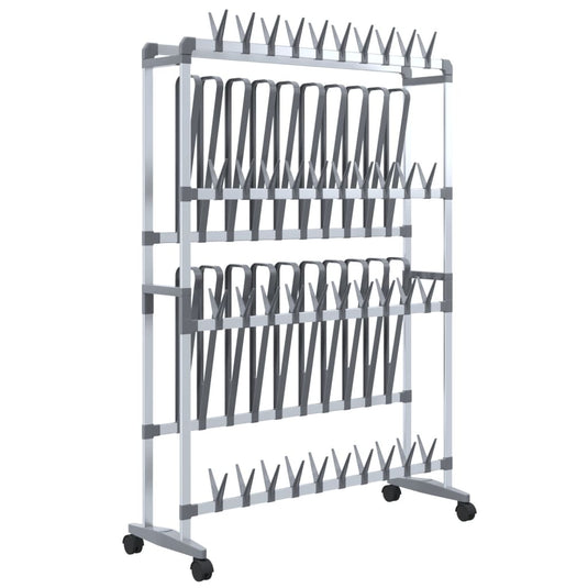 Vidaxl schoenenrek met wieltjes 89x27x120 cm zilverkleurig
