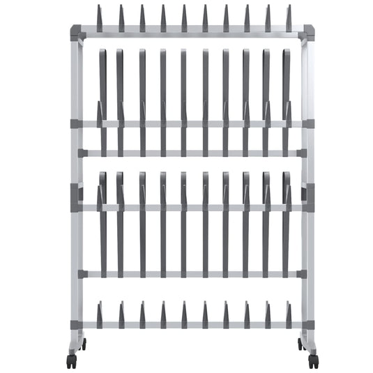 Vidaxl schoenenrek met wieltjes 89x27x120 cm zilverkleurig